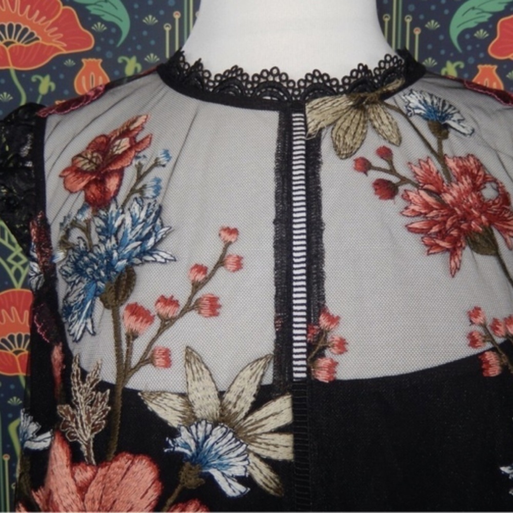 Sundance Black Tulle Boho Embroidered Floral Maxi Sleeveless Dress XXL Nwt - Picture 2 of 8